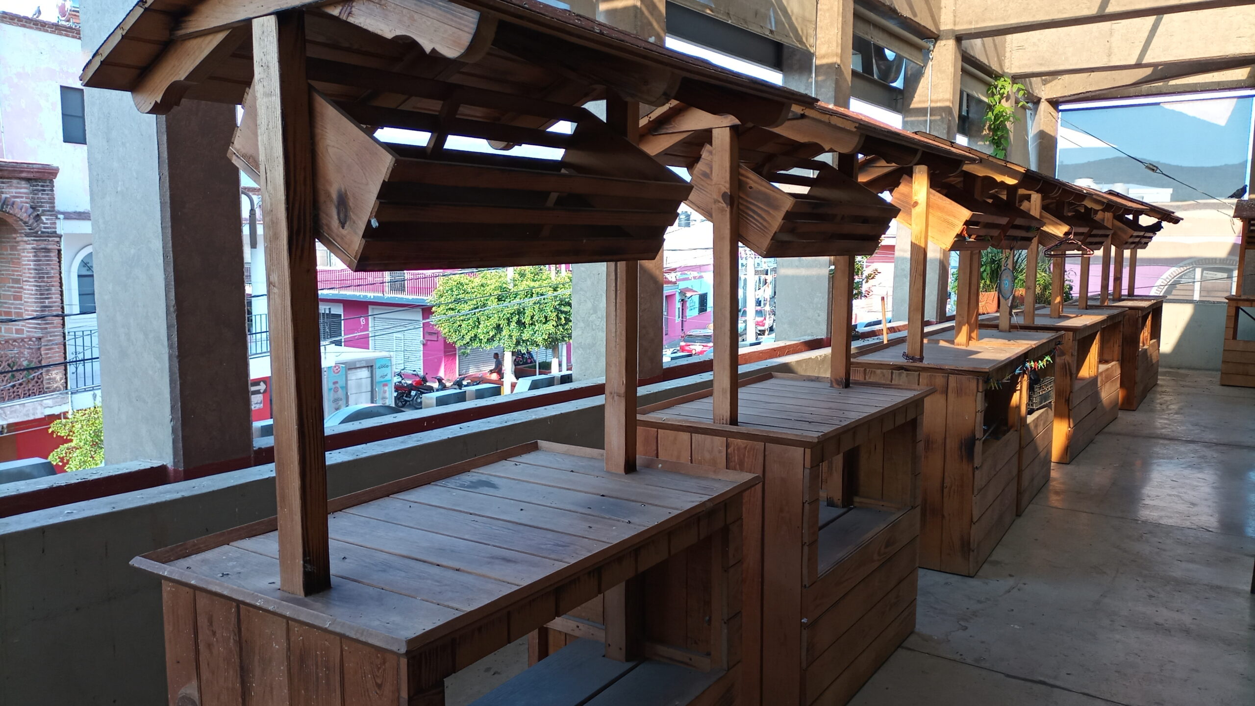 Wooden stalls in the Jocotepec market remain empty