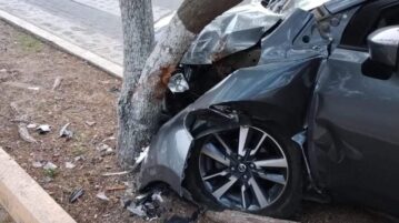 Wayward driver crashes car into a tree in Buenavista