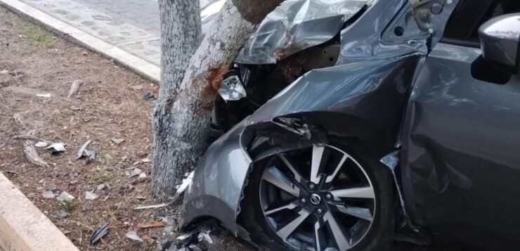 Wayward driver crashes car into a tree in Buenavista