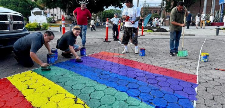 Crosswalk painted with rainbow colors of diversity