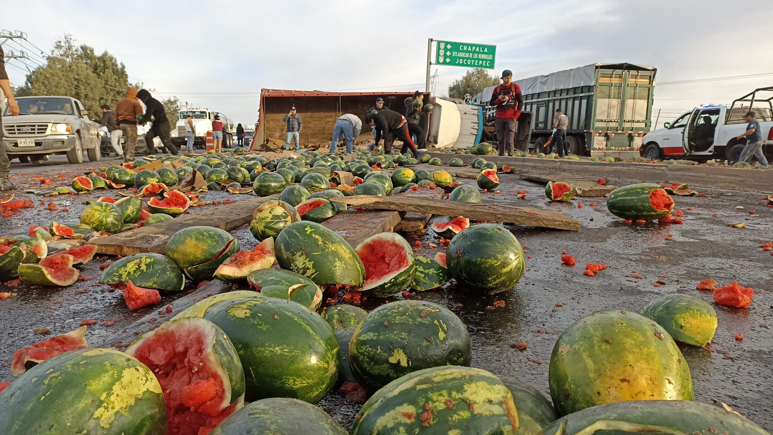 Watermelon truck crash leaves two injured, highway covered in fruit