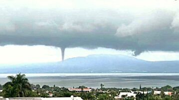Waterspout from hillside above the lake. Photo: Elisa Moeton Heard from Facebook