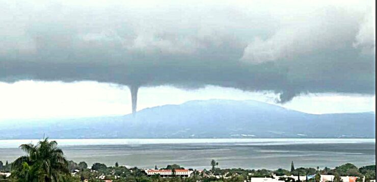 Waterspout from hillside above the lake. Photo: Elisa Moeton Heard from Facebook